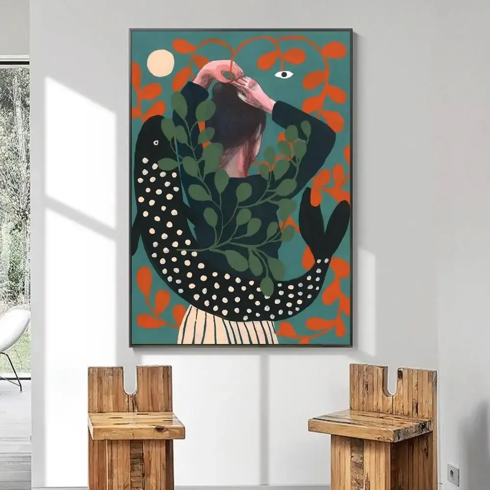 الشمال امرأة نباتات الأسماك والحيوان Jaqua المشارك ذاتية اللصق الفن ورق مقاوم للماء ملصق مقهى بار غرفة جدار ديكور