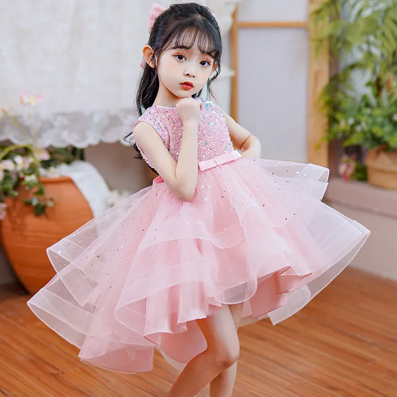 

Летнее платье принцессы без рукавов для девочек, праздничный костюм с блестками, платья для девочек, подарочный халат, наряд Fille, детская одежда, детский день