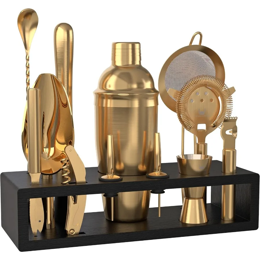 

Набор для бармена с бамбуковой подставкой для эспрессо. Красивый набор коктейльных шейкеров для воблера с барными инструментами Нержавеющий стержень из нержавеющей стали Se