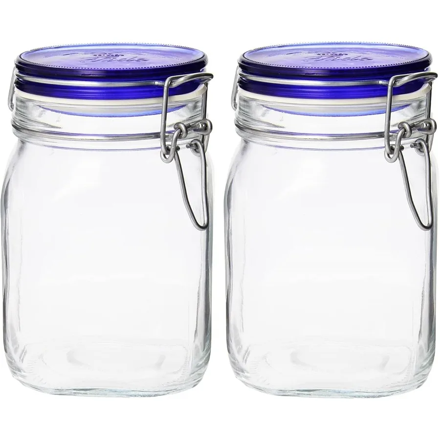 

Fido Collection 2 Pack 33 Oz. Food Storage Glass Jars for Kitchen and Pantry Use Airtight Rubber Seal with Glass Lid and Stainl