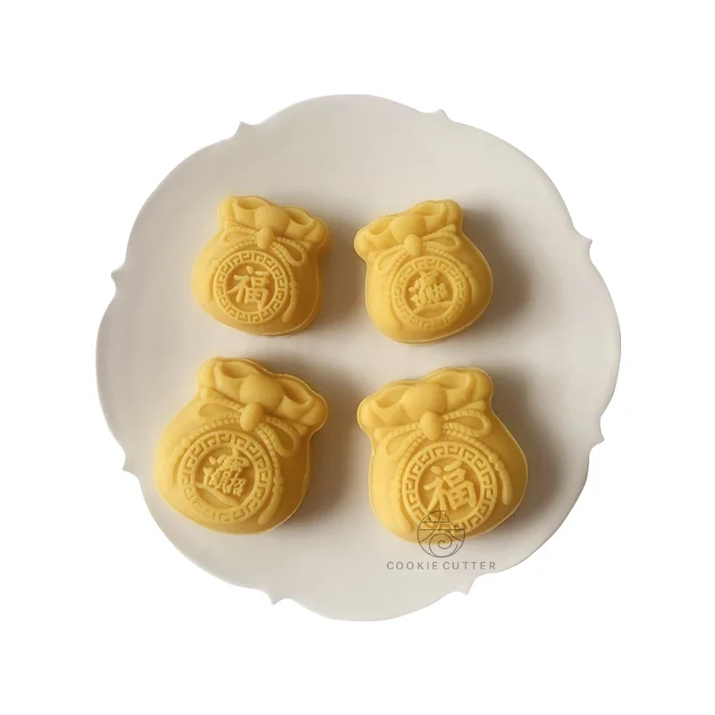 50g/75g 2Pcs/set Blessing Bag Shaped Mooncake Mold New Year\'s Greetings Baking Mold Hand Pressure Bean Paste Cake Mid-autumn