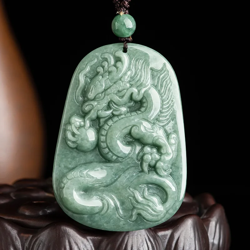 

Natural Type A Bean Grade Jadeite Dominant Dragon Zodiac Plaque Amulet Pendant Unisex Jade Jewelry
