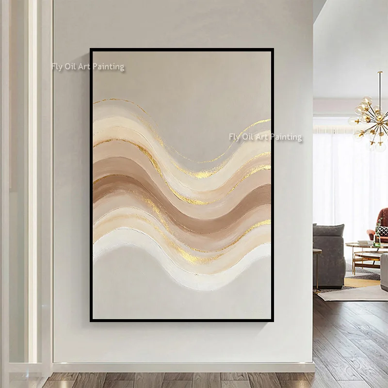Minimalism Design Brown Beige Abstract Wall Art Decor Items Large Popular Handpainted Grey Beige Canvas Oil Painting For Home