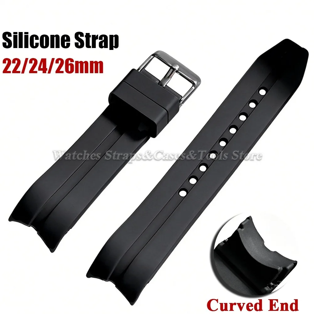 Uhrenarmband mit gebogenem Ende, 22 mm, 24 mm, 26 mm, weiches Silikon-Gummi, universelles Uhrenarmband, wasserdichtes Sportuhrenarmband für Herren und Damen – Detail 3