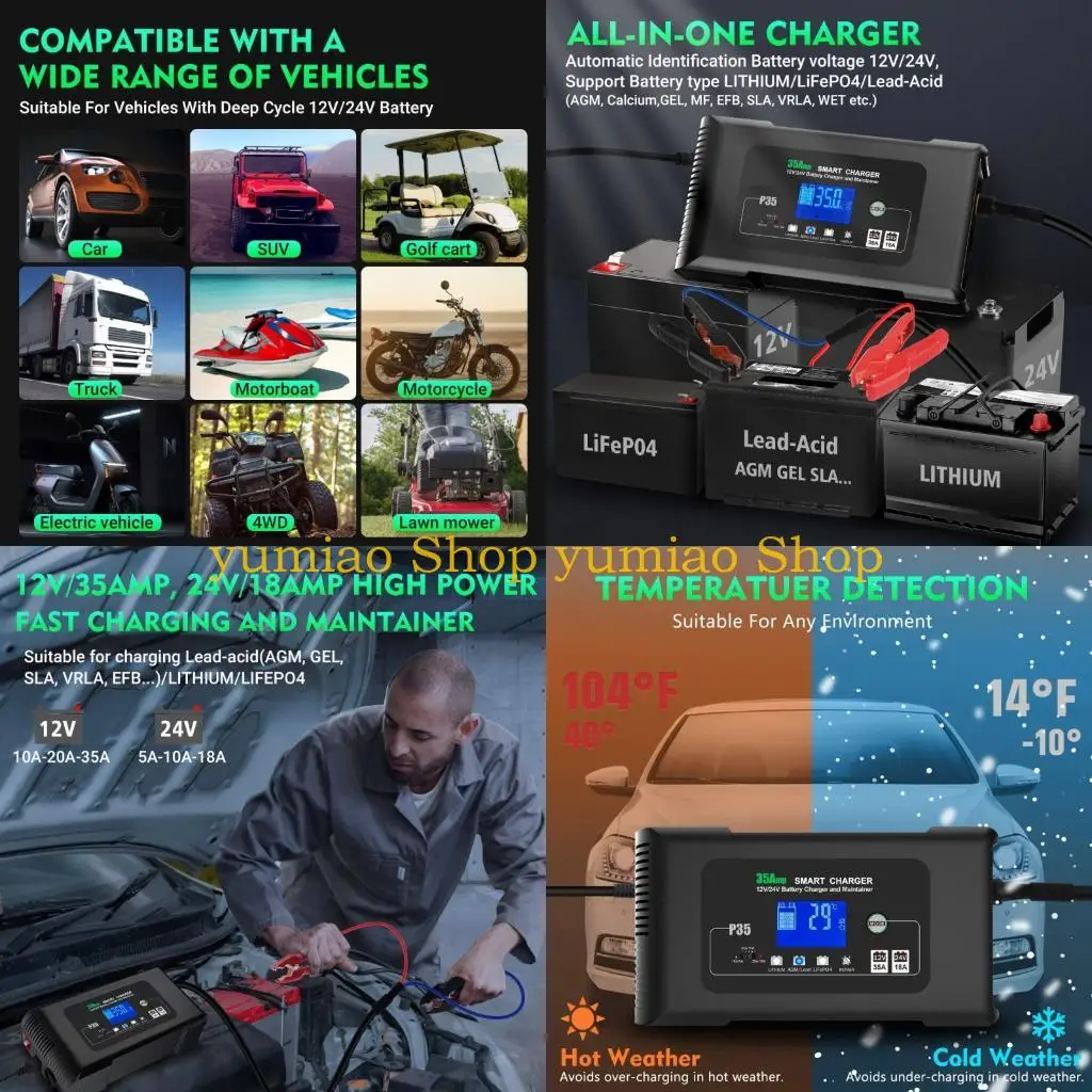 

587B 35A Automotive Battery Maintainer Reconditioning For Motorcycles Trucks AGM Lithium Batteries