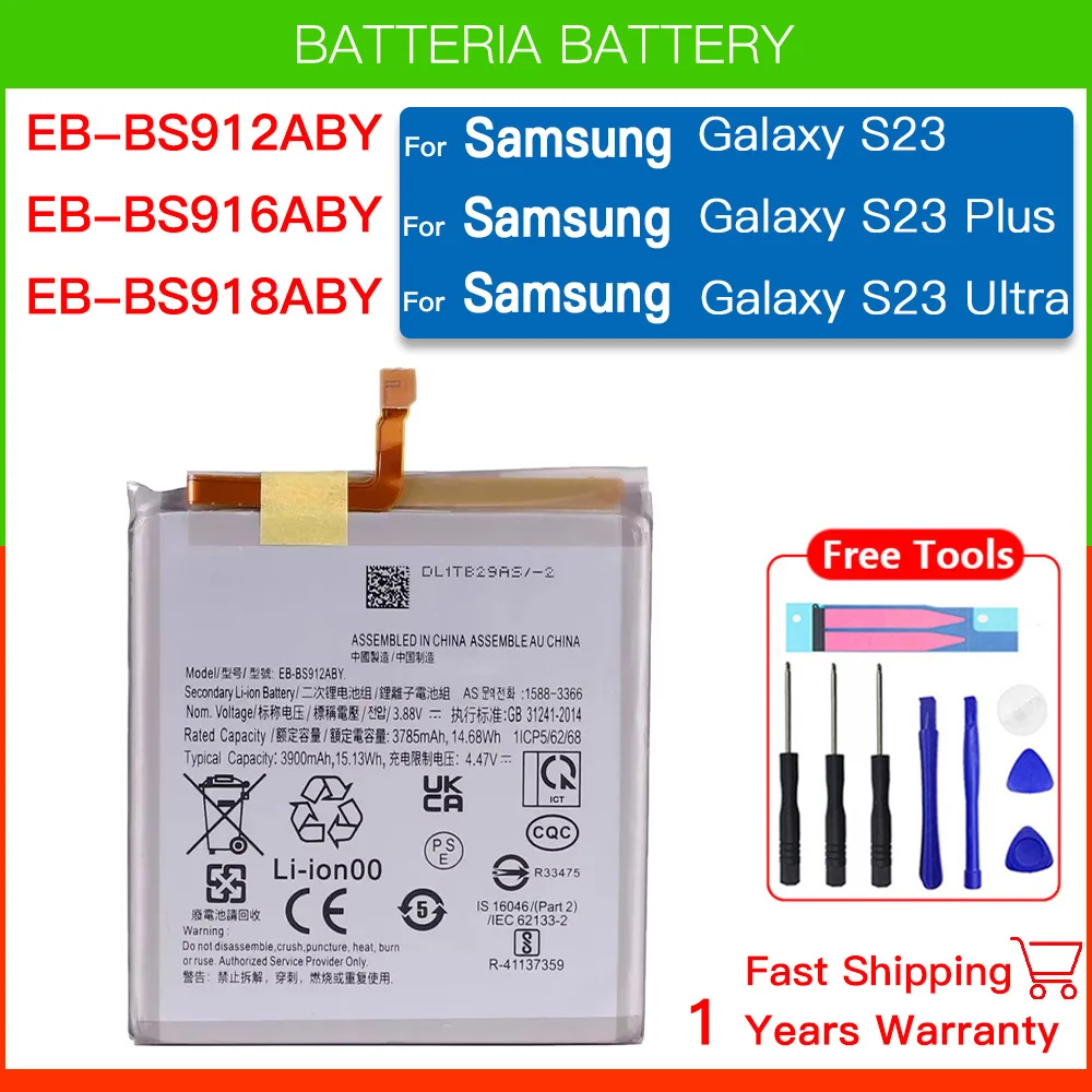 Replacement Battery EB-BS918ABY EB-BS916ABY EB-BS912ABY For Samsung Galaxy S23 Ultra S23Plus S23+ Rechargeable Phone Battery