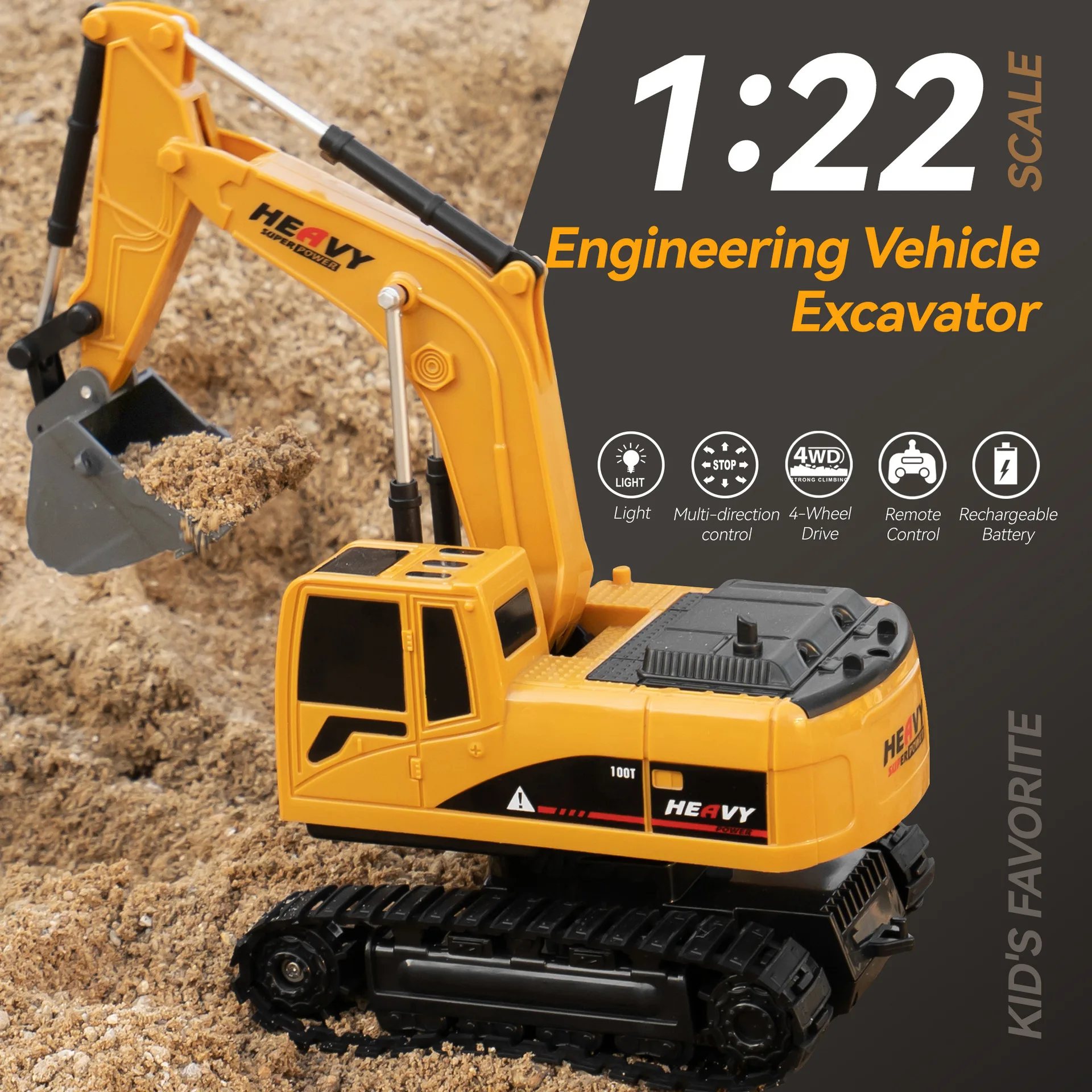 Alloy Remote Control Excavator Toy Car with Lights Sound Effect Electric Excavator Automobile Engineering Vehicle Children Gifts