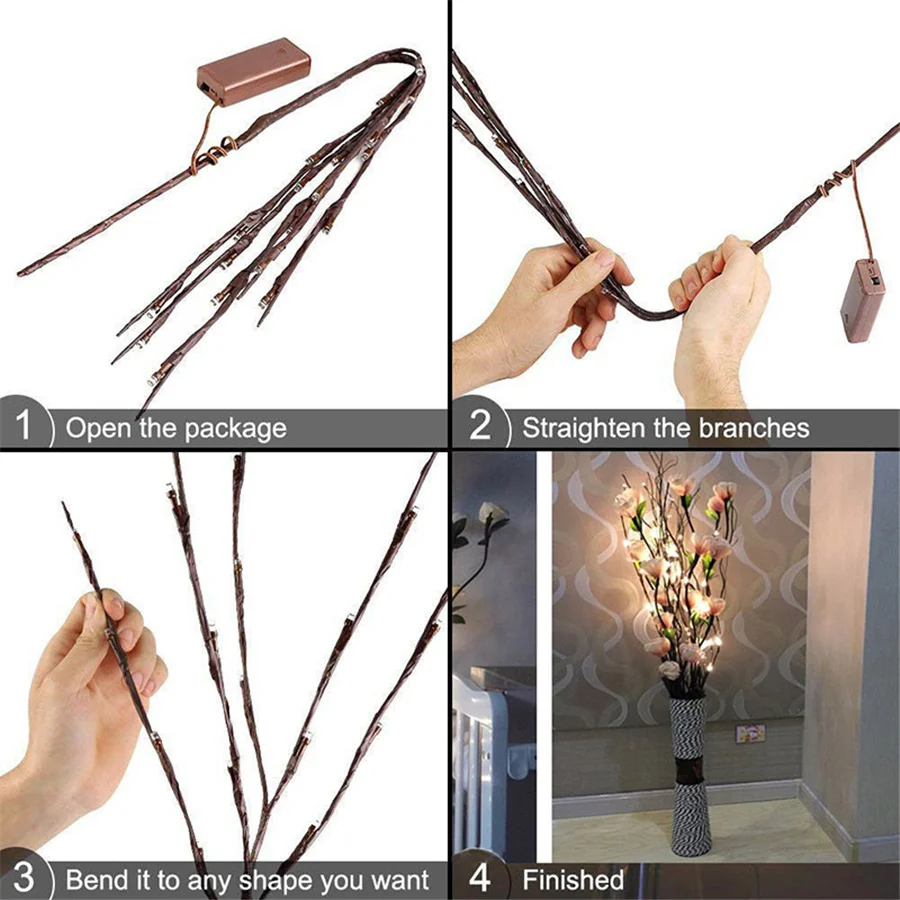 Natal LED Willow Branch String Lights 70CM 20 Lâmpadas Tall Vase Filler Willow Twig Lâmpada para Holiday Party Wedding Garland Decor