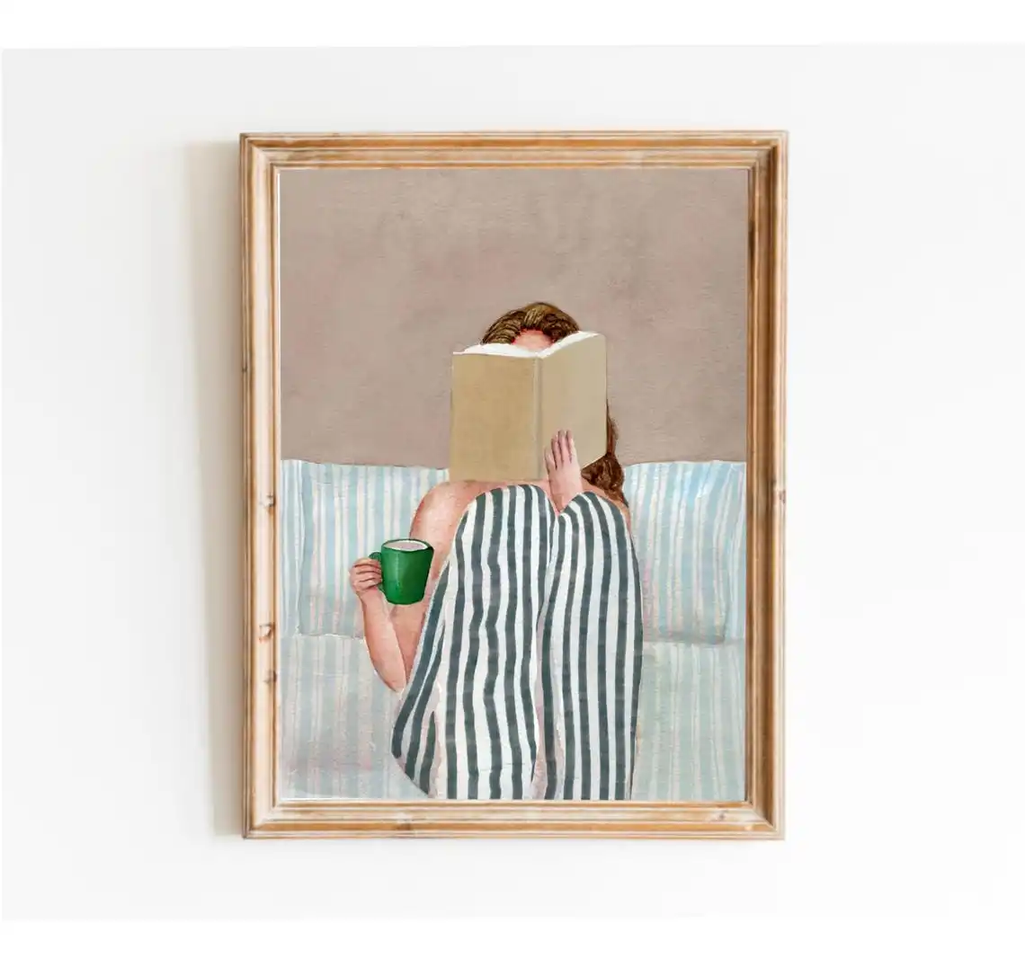 1pc frameless Canvas Painting Minimalist Woman Reading Book Wall Art Print Watercolor Painting Book Lover Gift Abstract Canvas P