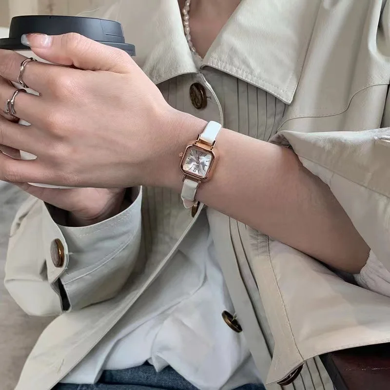 Reloj de mujer con esfera cuadrada pequeña, correa de cuero fina, Reloj de pulsera para mujer, relojes elegantes de cuarzo para mujer, relojes informales femeninos