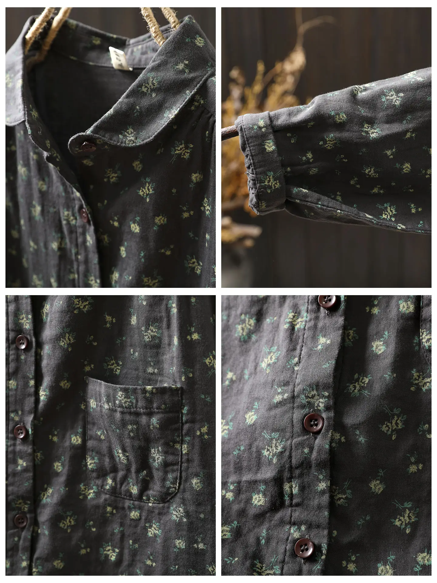 

Women's Loose Fit Long Sve Cotton irt Floral Print Vintage Artistic Versatile Casual Sle Comfortable Breathable