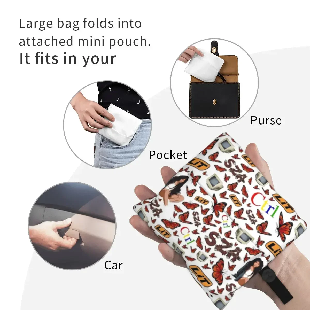 Многоразовые сумки для покупок SZA Ctrl для продуктов. Складные сумки для продуктов. Моющиеся прочные большие сумки-тоут.