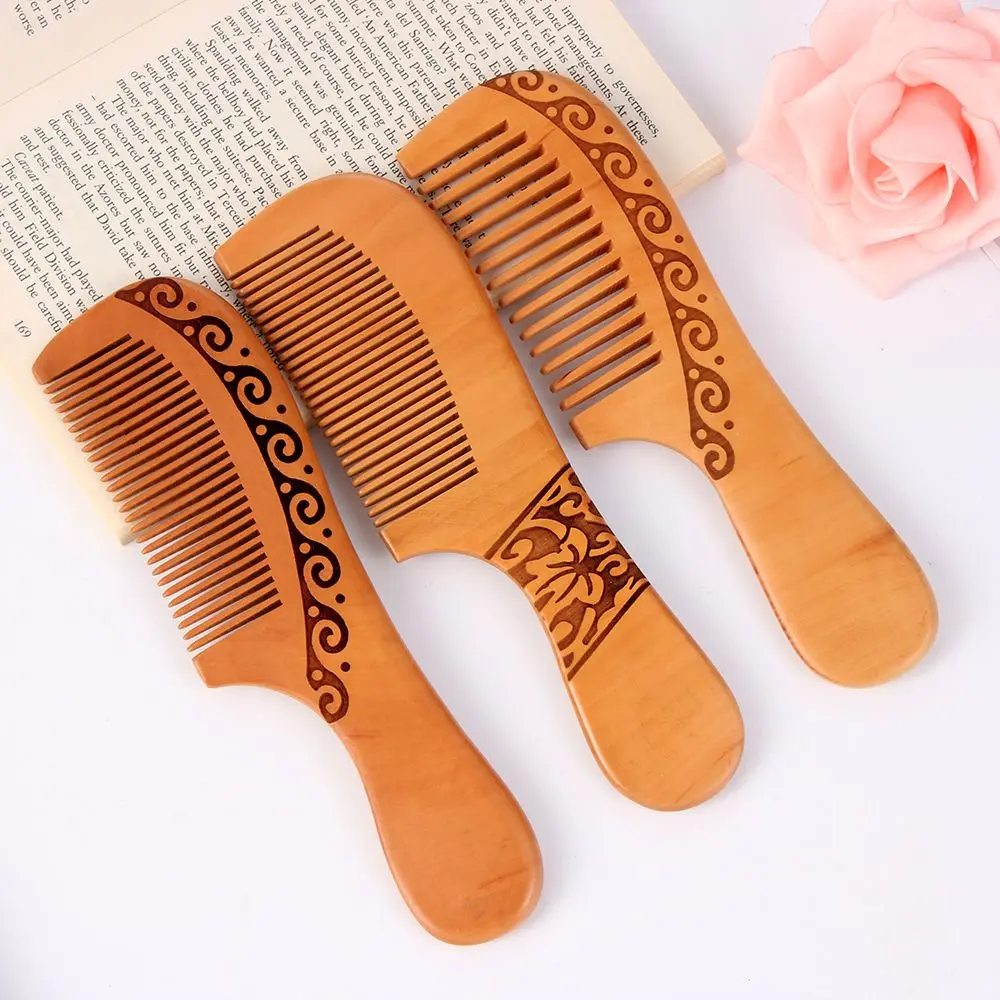 High Quality Fine Tooth No Static Hair Comb Peach Wooden Beard Comb Hair Styling Tool