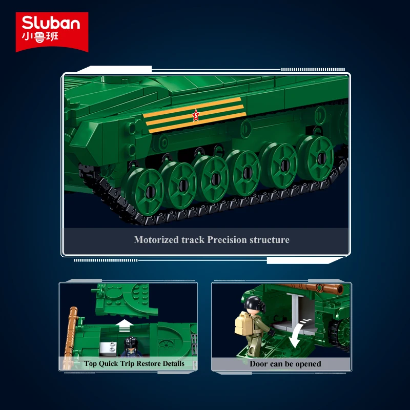 Sluban New WW2 Military 3 IN 1 The BMP-2MS Medium Tank Building Blocks Soldiers Army Bricks MBT Toys for Boys Gifts 738 PCS