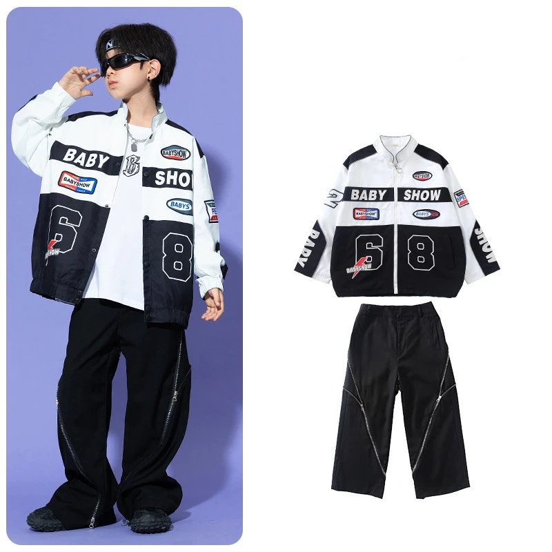 Hip Hop Clothing Boys Girls Jazz Dance Costume Long Sleeve Jacket Tops Baggy Pants Kids Hip Hop Performance Wear Rave Clothes