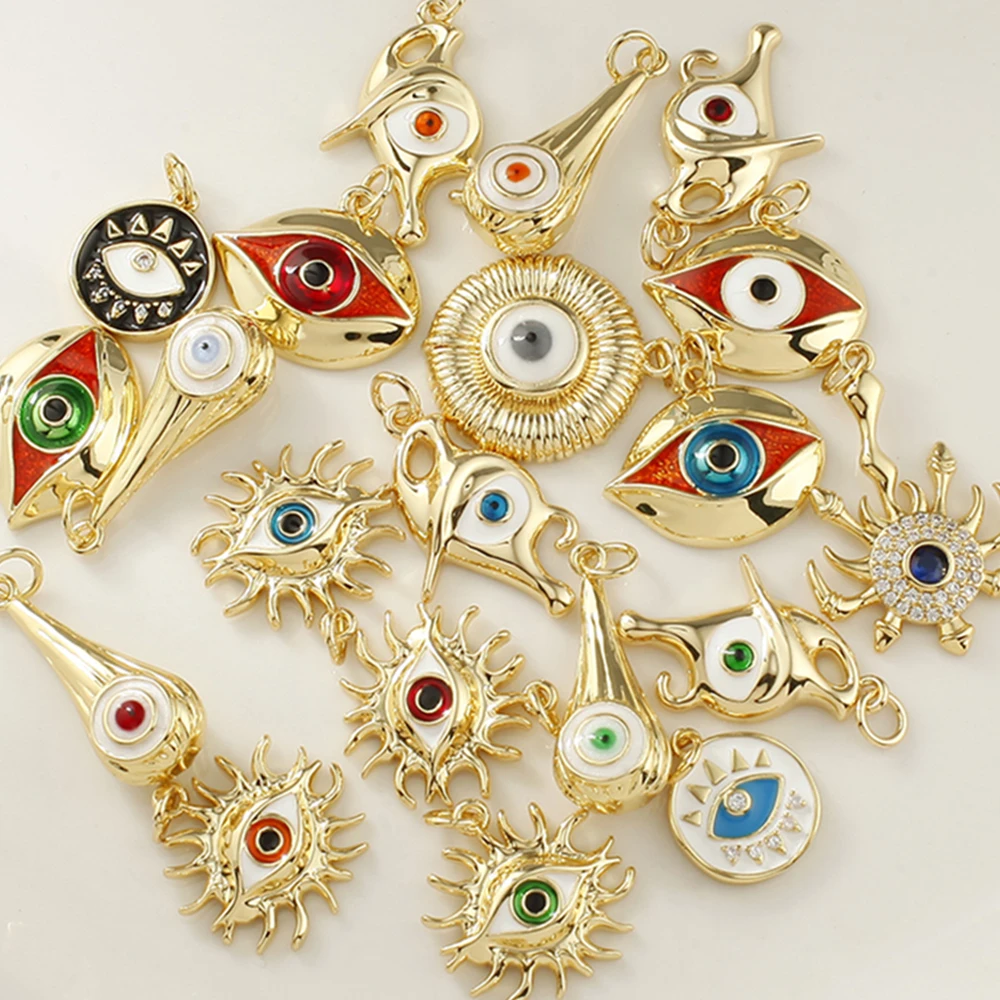 Punk Evil Blue Eyes And Tarot Card Pendants Charms For Jewelry Making Supplies Gold Color Dijes Diy Necklace Keychain Accessory