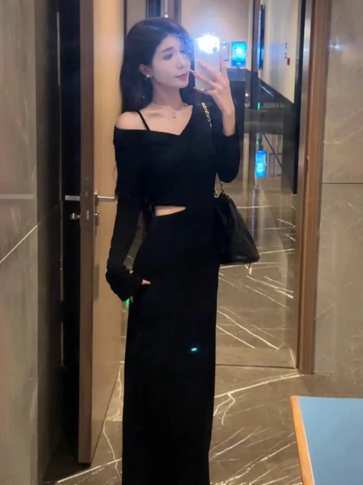 

Женское осеннее платье-халат с длинным рукавом и завышенной талией, корейский стиль, для офиса, с эффектом похудения