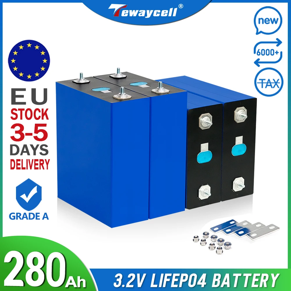 Tewaycell EU STOCK 3.2V 280Ah Lifepo4 Rechargeable Battery 280K 12V 24V 48V Grade A Lithium Iron Phospha DIY Solar EU NO TAX