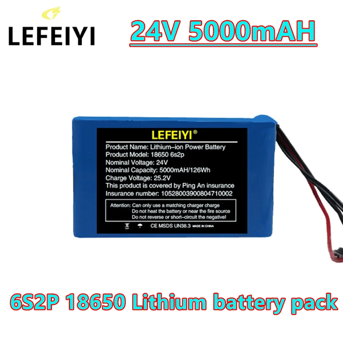 25.2V 24V 6S2P 5000mAh 18650 Lithium Battery Pack 24V with BMS for Electric Bicycle Moped Optional Plug