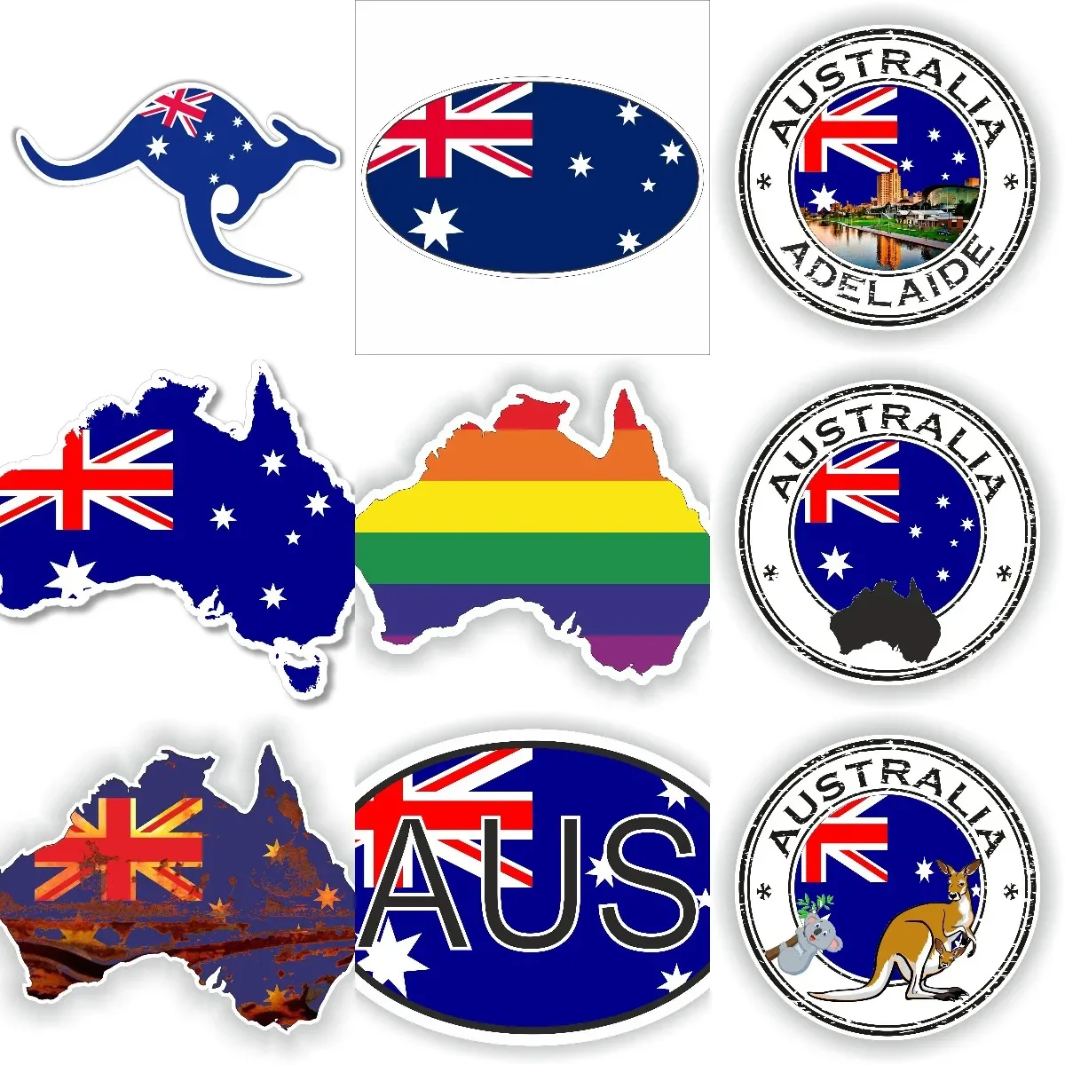 

Creative AUS Australia Flag Map Emblem Kangaroo Personalized PVC Sticker for Decorate Wall Car Window Bicycle Decal Accessories