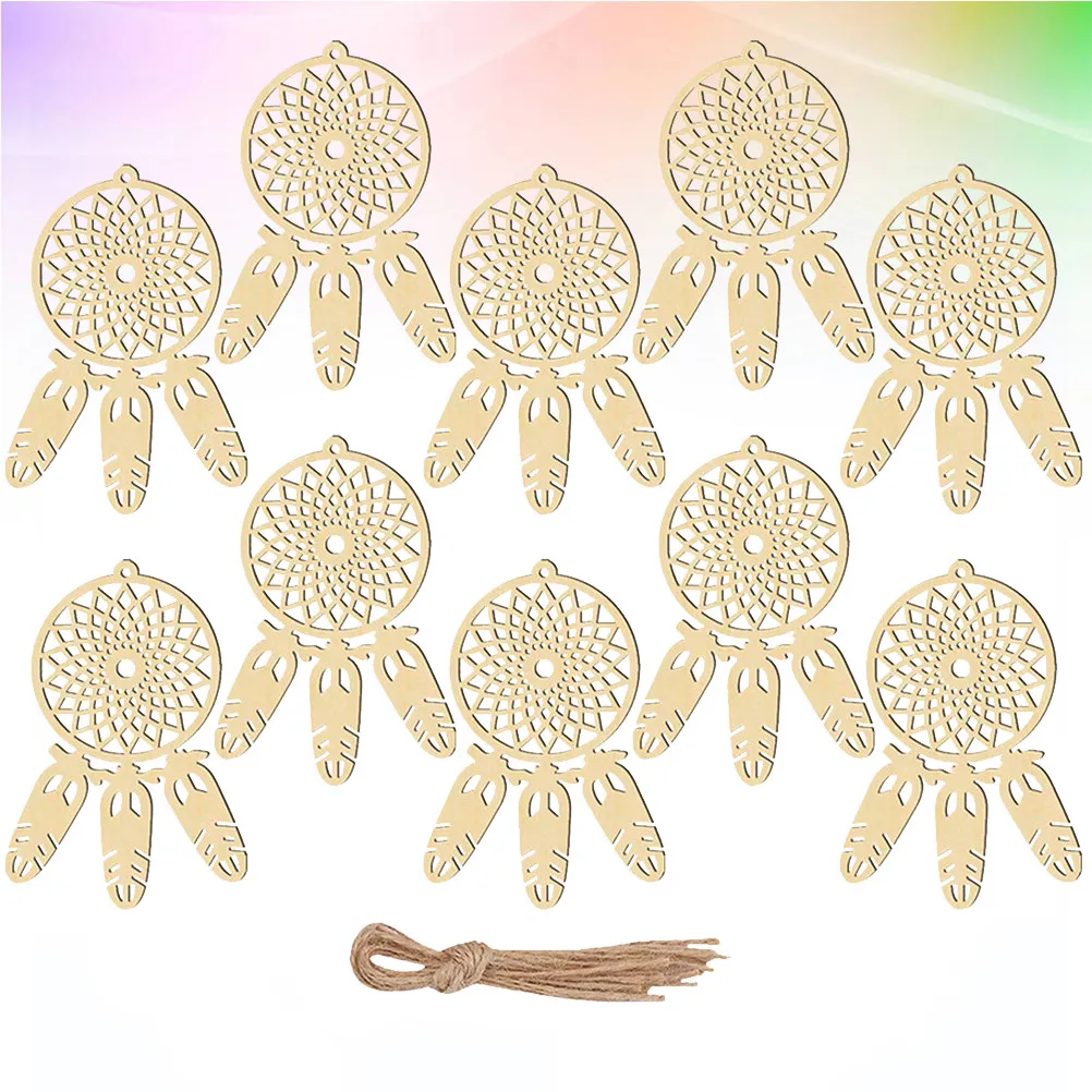 20Pcs Catch Dream Net DIY Home Decor Pendant Beige Wooden Accessories Creative Wall Ornament Handmade for Party Banquet