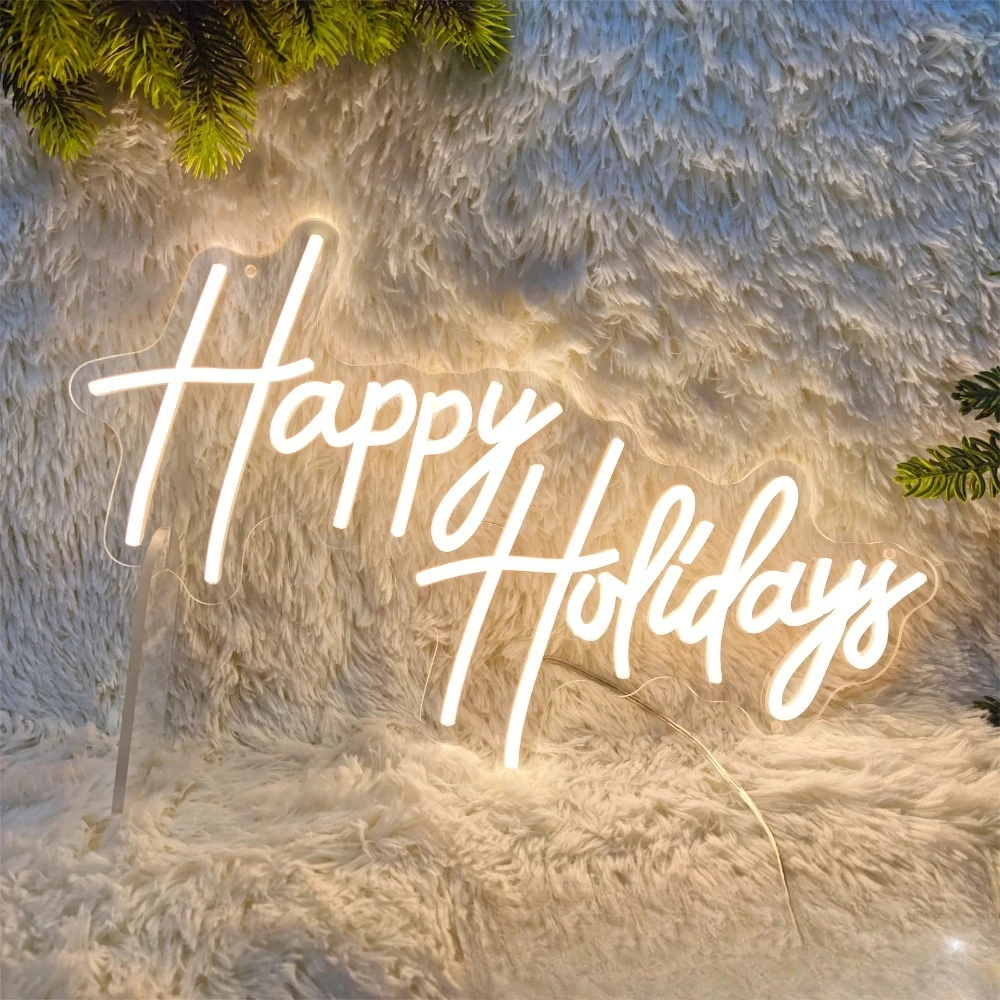 

Светодиодные неоновые вывески Happy Holidays, декоративные настенные светильники, неоновые лампы для дома, вечеринок, дней рождения, декора спальни, праздничные подарки