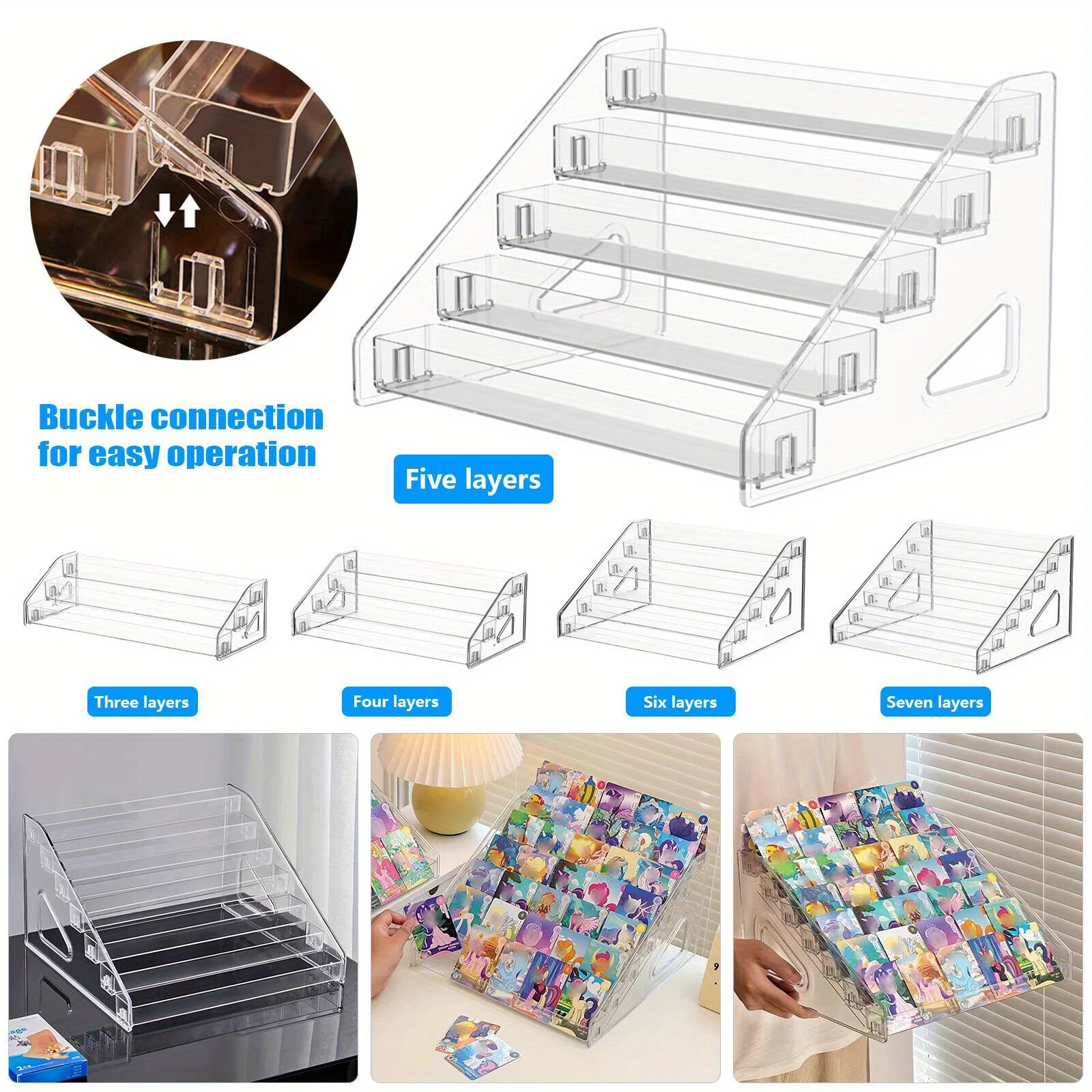 3-7 Tier Clear Acrylic Collector Card Display Stand Rack Shelf For Trading Cards