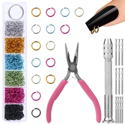 Nail Dangle Charm Piercing Tool kit about 900Pcs 6mm Jump Rings Metal Punk Design Piercing Nail Charms For DIY Nail Art Decor