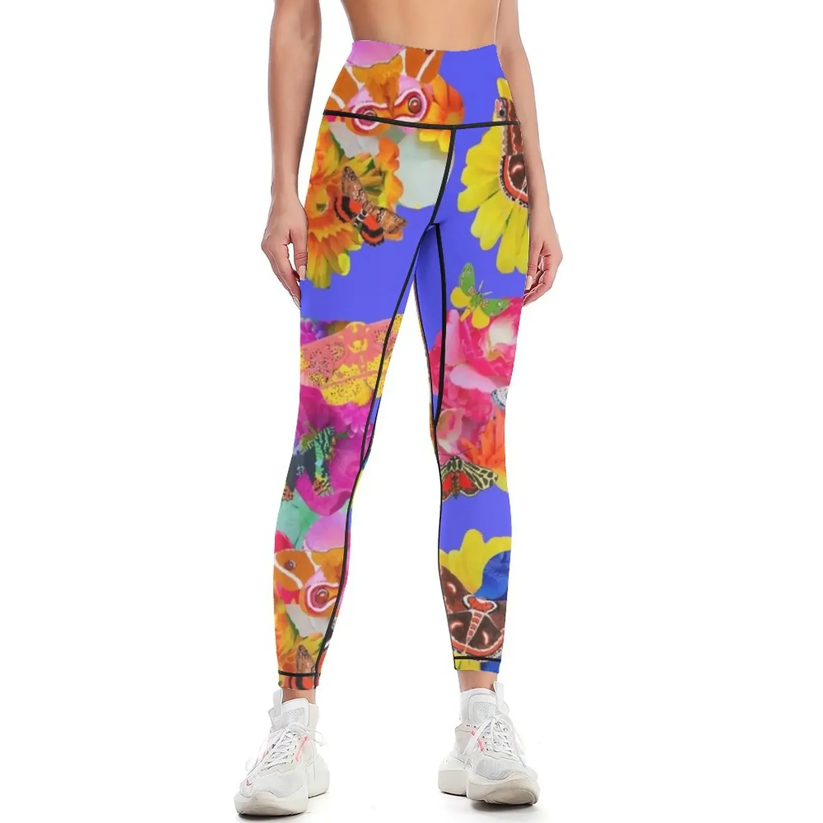 

Rainbow Moth Garden Party in Blue Leggings Women's gym Women's sportswear flared Womens Leggings