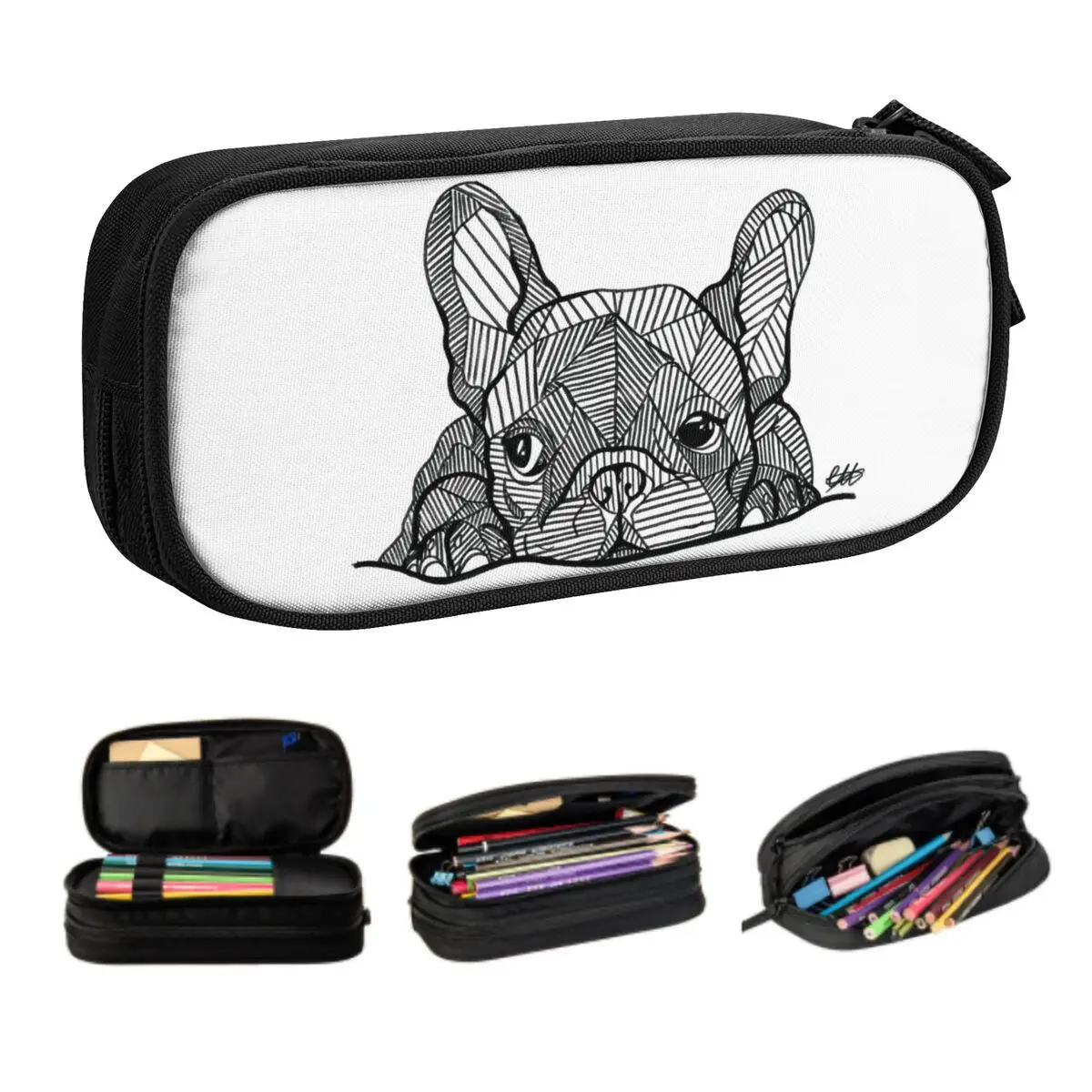 estojo de lapis buldogue frances grande armazenamento buldogue frances bolsa de caneta material escolar menino menina personalizado 01