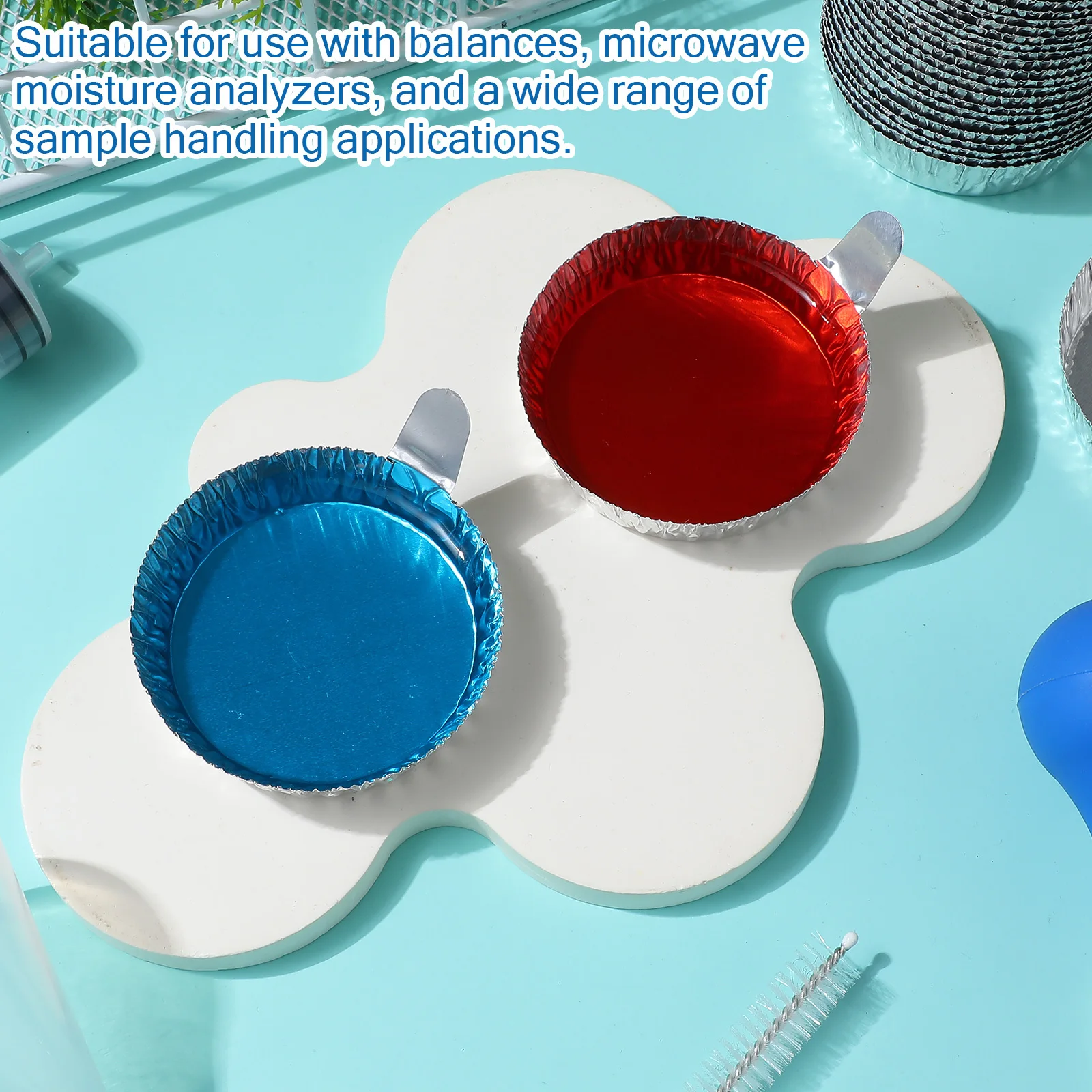 100Pcs Sample Weighing Trays Aluminum Foil Weighing Plates Portable Stackable Lab Balance Dishes Easy Remove Handle