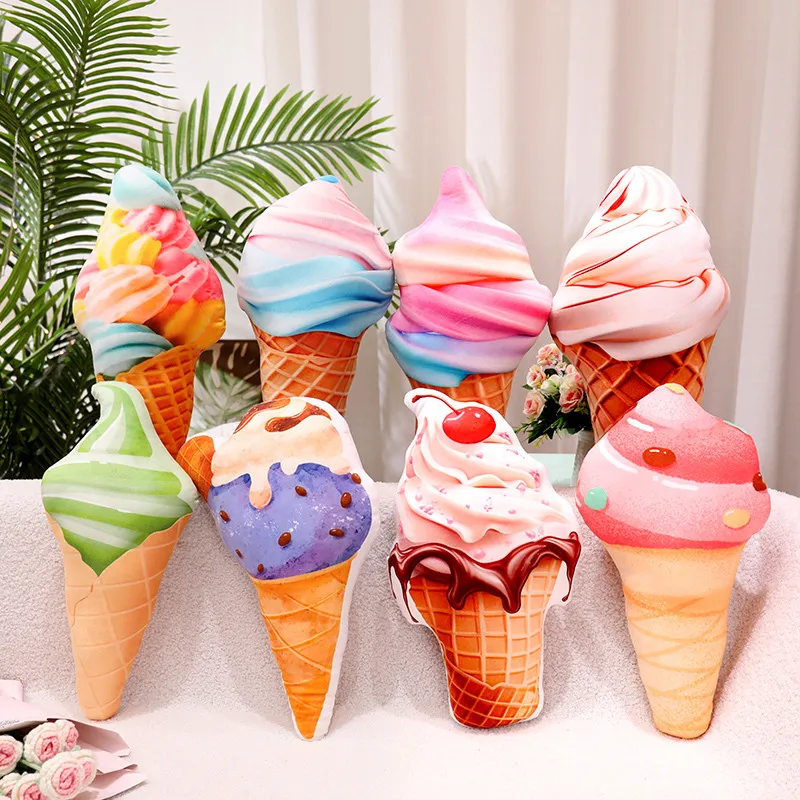 Simulation Ice Cream Plush Toy Soft Stuffed Delicious Dessert Food Plushie Pillow Sofa Chair Cushion Home Deco for Girl Kid Gift