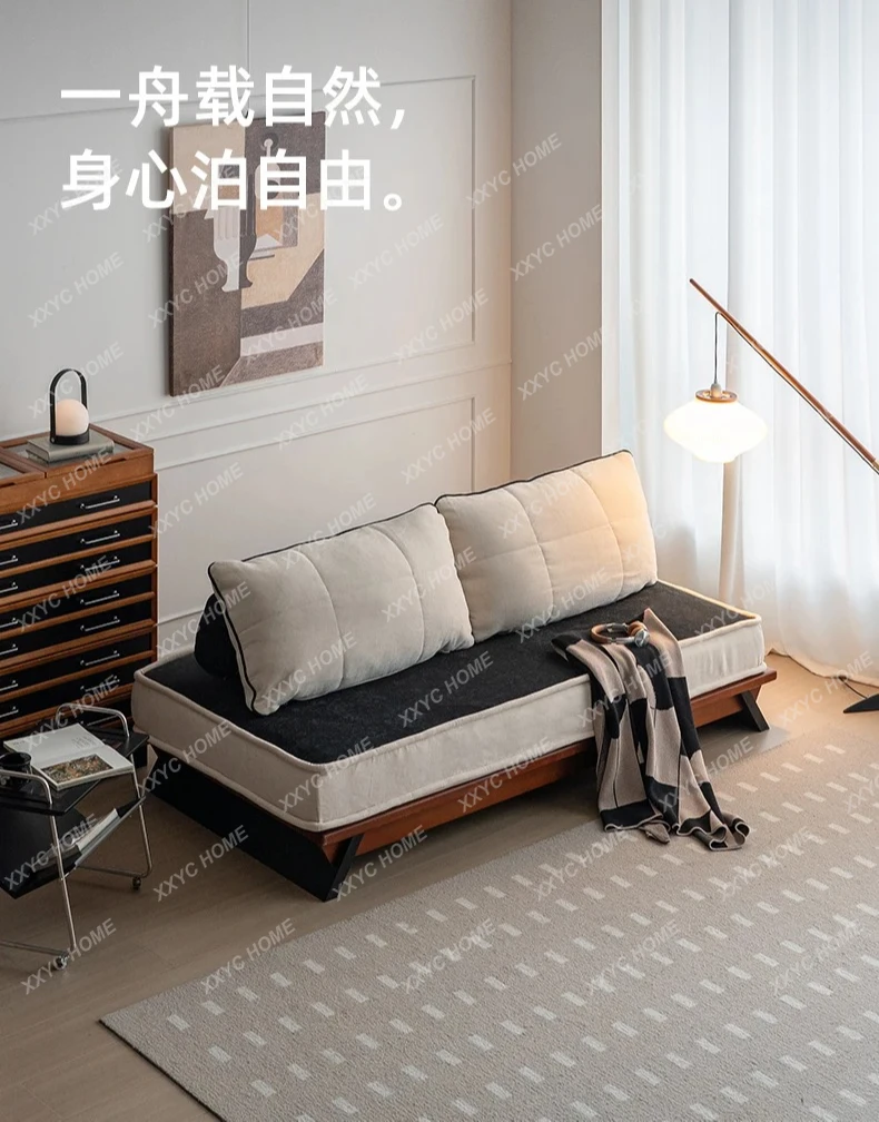 

solid wood sofa bed small apartment fabric floor bed fashion home