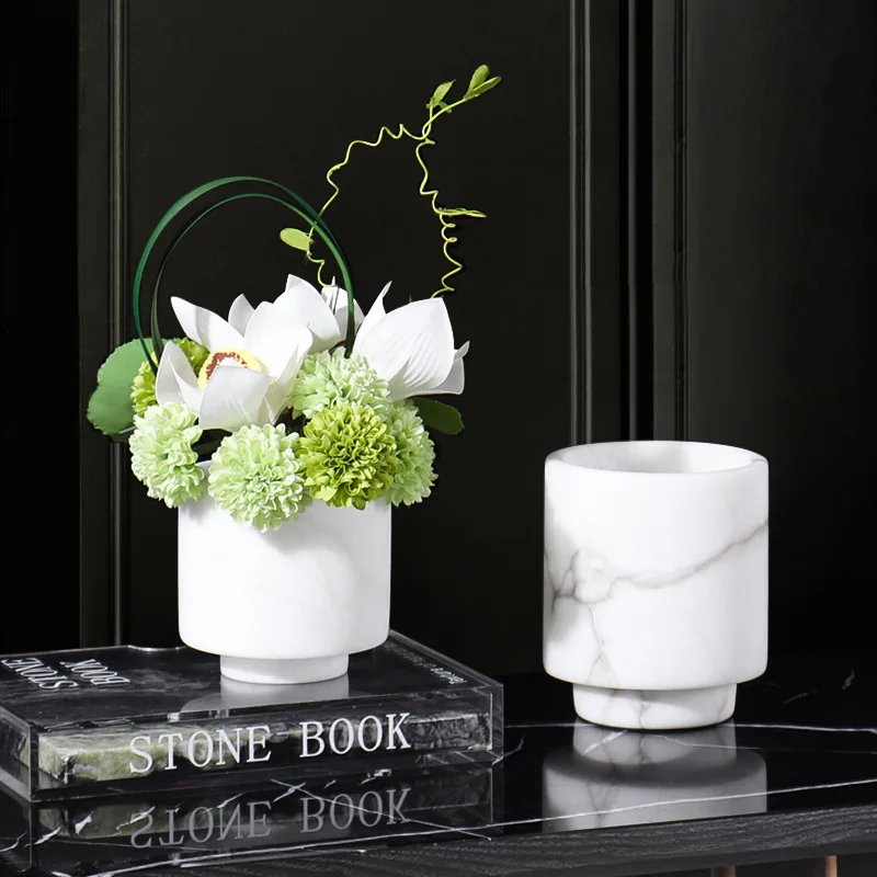 Art New Chinese Marble Flower Ornament Furniture Exhibition Hall Bogu Frame Vase Soft Display Matching