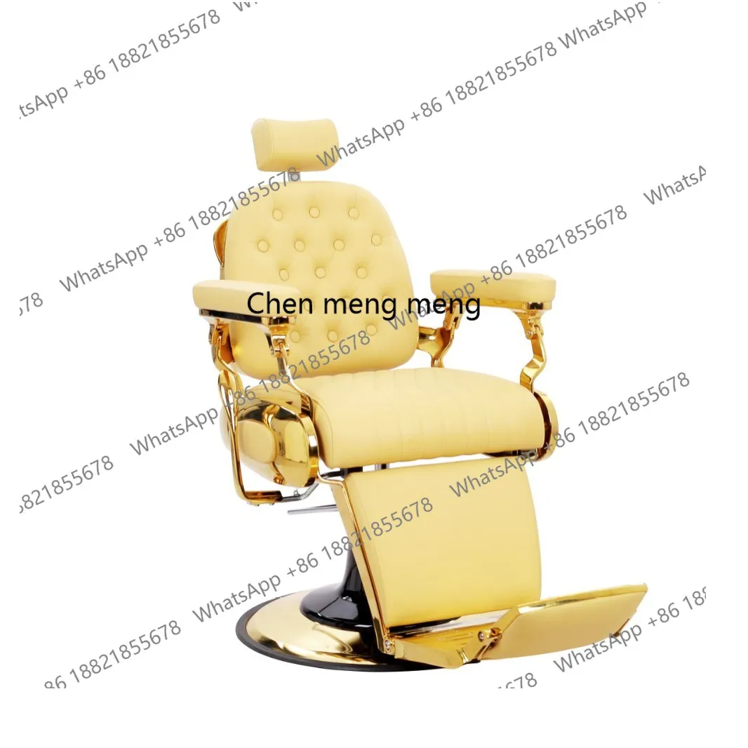 

Gold-plated chassis Hair salon chair Hydraulic heavy-duty retro chair Refundable shaving and shaving chair