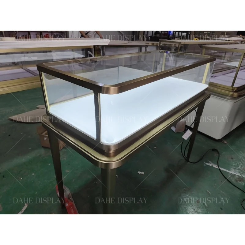 custom.Customized Luxury Commercial Mall Wall Stand Cosmetic Glass Cabinet Display Set Showcase Jewelry Display Table