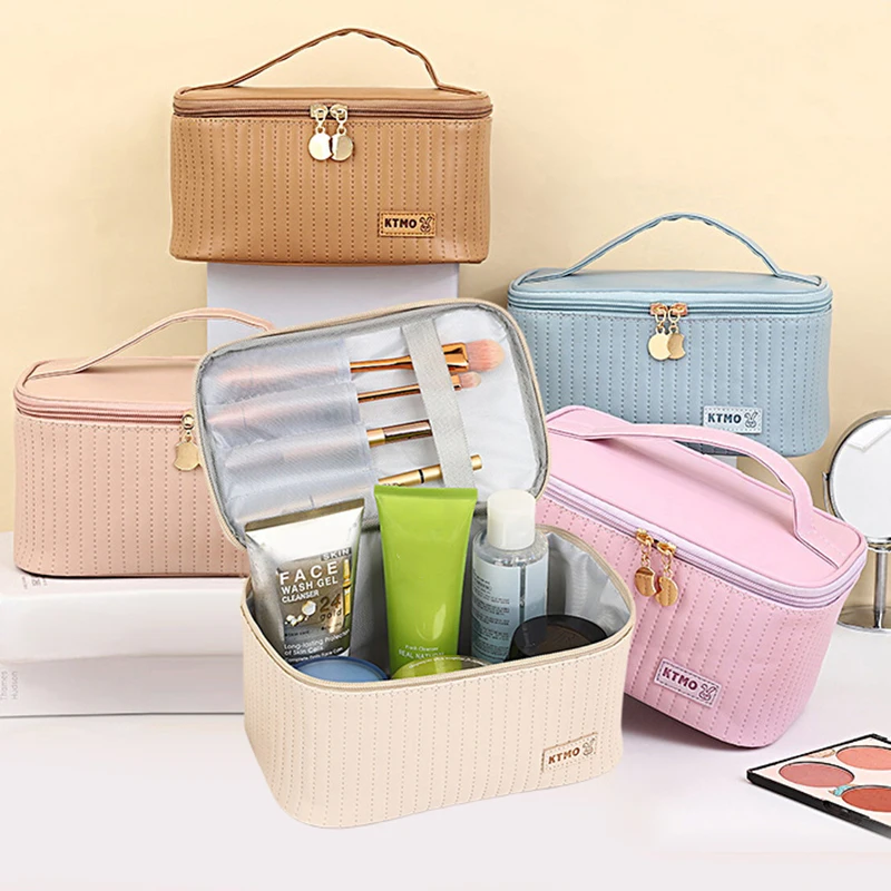 1Pc PU Waterproof Cosmetic Bag Large Capacity Handheld Cosmetic Organiser Travel Portable Toiletry Organiser Accessories