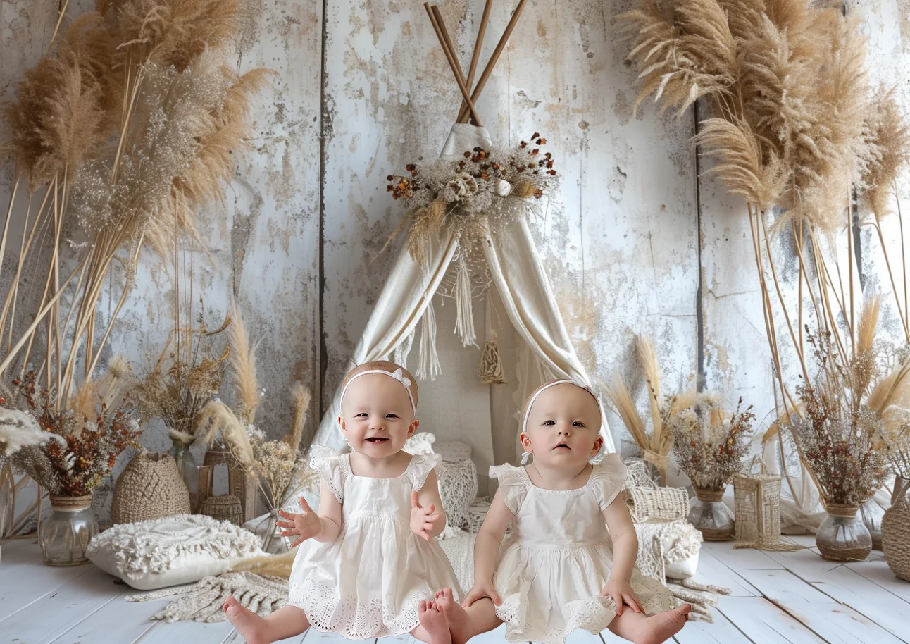 Wiosenne tło fotograficzne artystyczne Vintage tipi beżowe dzianinowe tapisie dziecko Showr portret urodzinowy tło Studio fotograficzne