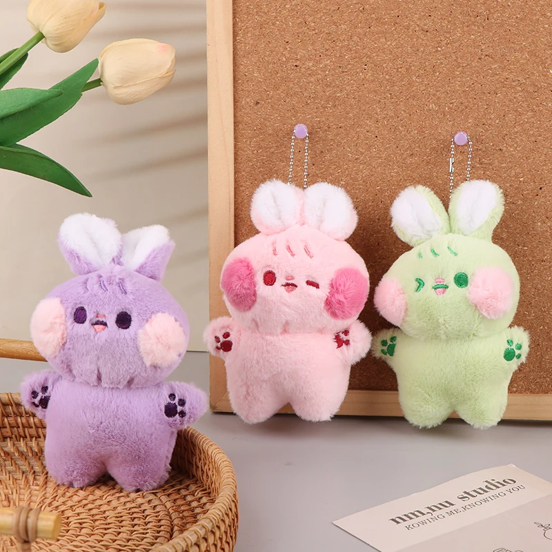 Cute Rabbit Plush Toy Cartoon Bunny Pendant Soft Stuffed Doll Keychain Car Key Ring Backpack Bag Decor