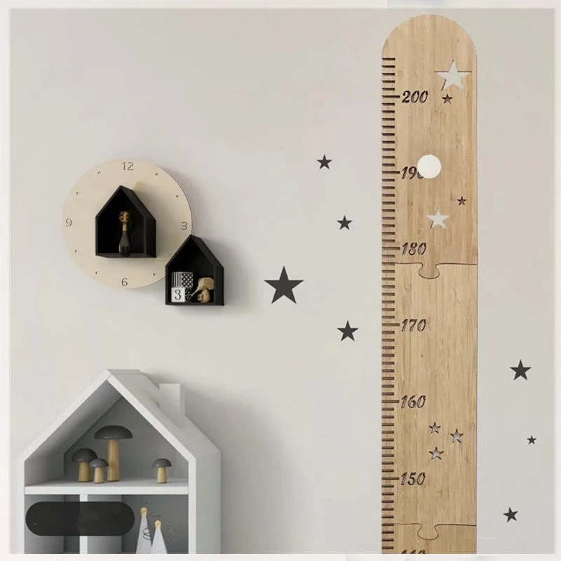 Nordic Wooden Kids Height Growth Chart Ruler Baby Children Height Gauge Room Decoration Wall Meter Measurement Stickers