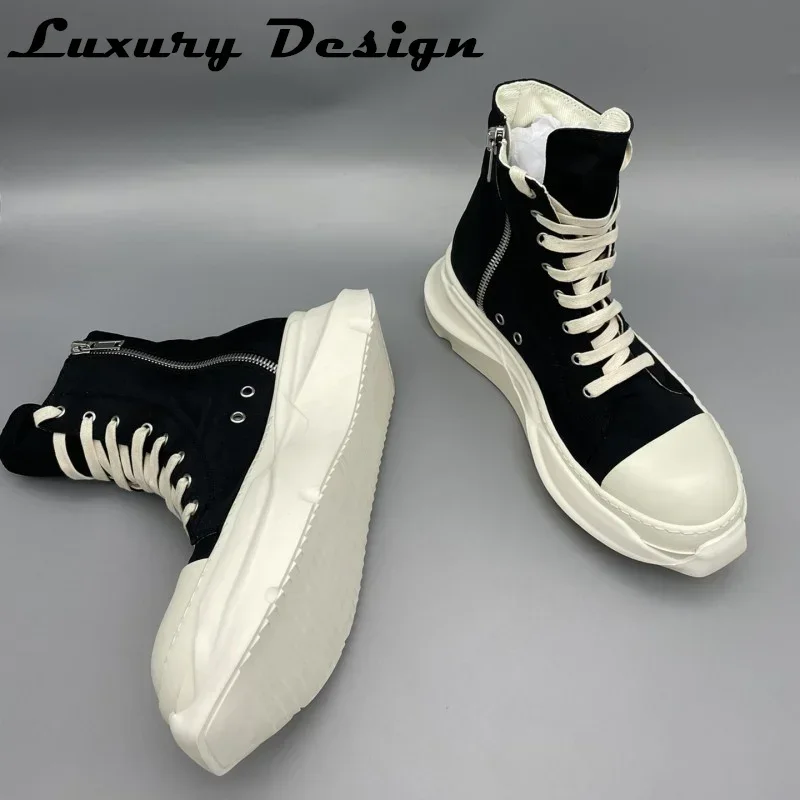 Round Brand Casual Shoes Men 2022 High Top Lace Up Trainer High Quality Thick Sole Designer Women Low Top Black Sneakers