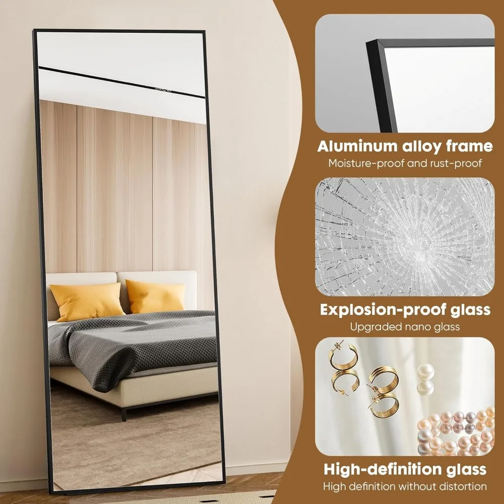 Full Length Standing Mirror, 64x21 Inch Aluminum Frame Floor Mirror for Bedroom, Bathroom, Wall Decoration