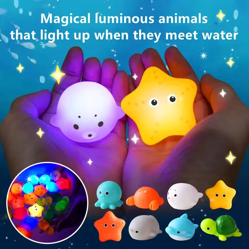 Baby Bath Toys Swimming Pool Water Glowing Toys Soft Rubber Float Induction Luminous Cute Animals for Children Play Funny Gifts