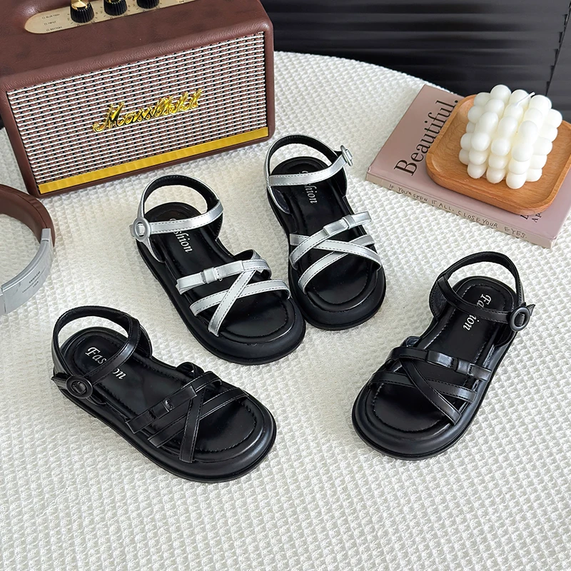2026 Summer New Girls Bow-knot Sandals Soft Open Toes Fashion Kids Beach Shoes Princess Sweet Style Anti-slippery Chic 26-37 Hot