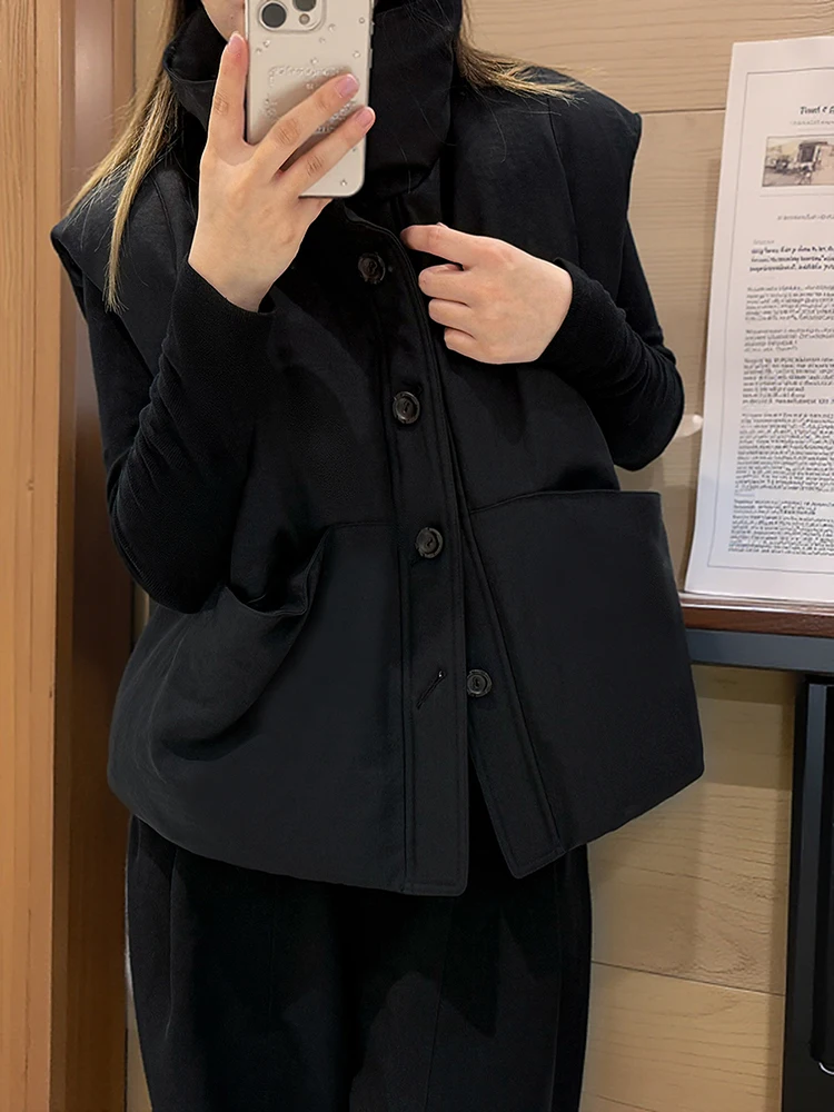 

Autumn Winter Stand Collar Workwear Down Vest Women White Duck Down Sleeveless Vest Female Single Breasted Quilted Waistcoat Top