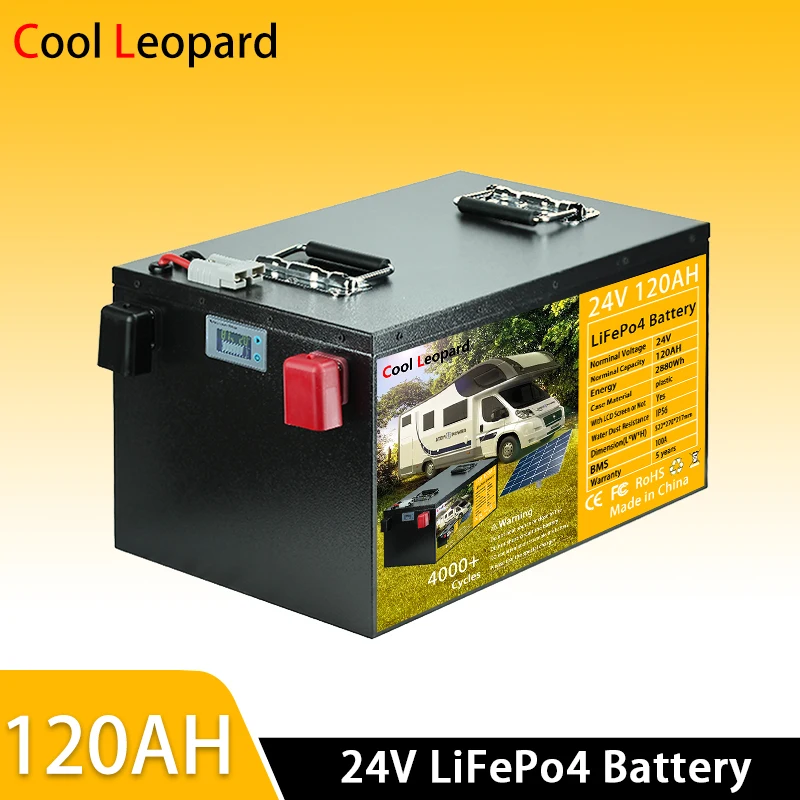 CooI Leopard Lithium Iron Phosphate Battery 24V 120Ah+ Cycle Class A Suitable for RV, Solar Boat, Sightseeing Car Battery