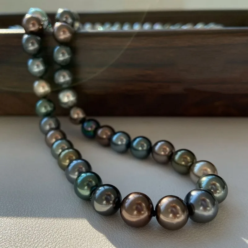 New Genuine Tahitian Black Pearl Multicolor Morandi Tone Choker Necklace for Women Vintage Chic Premium Handmade Jewelry Gift