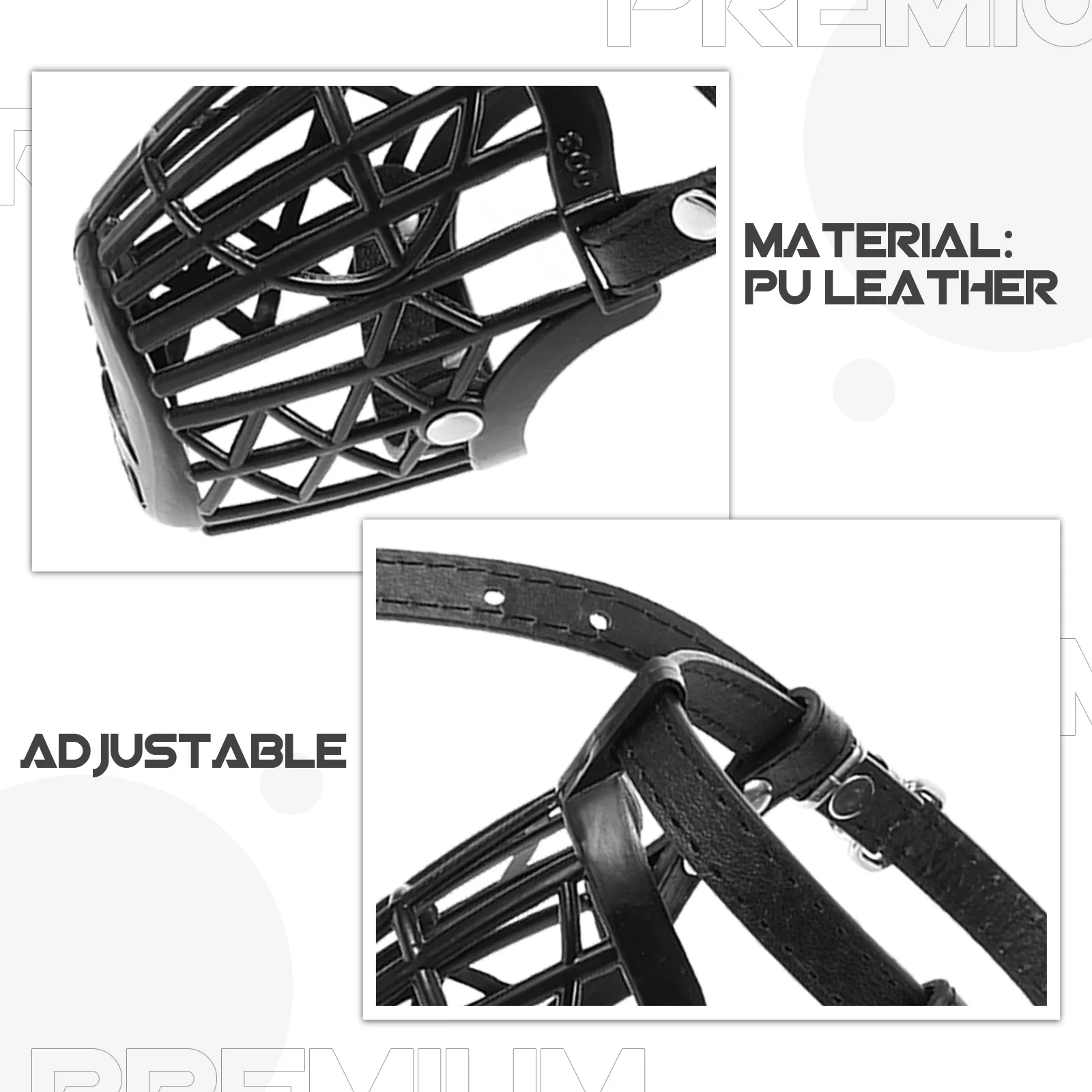 

1Set Dog Muzzle Plastic Basket Adjustable PU Strap Breathable Anti-Bite Mouth Cover for Pet Dogs Dog Muzzle