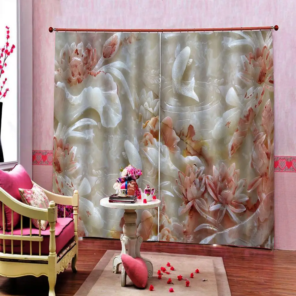 Luxury Blackout 3D Window Curtain For Living Room marble curtains louts fish curtain