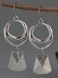 Bohemian Style Silver Plated Geometric Dangle Earrings with HollowCircle Design